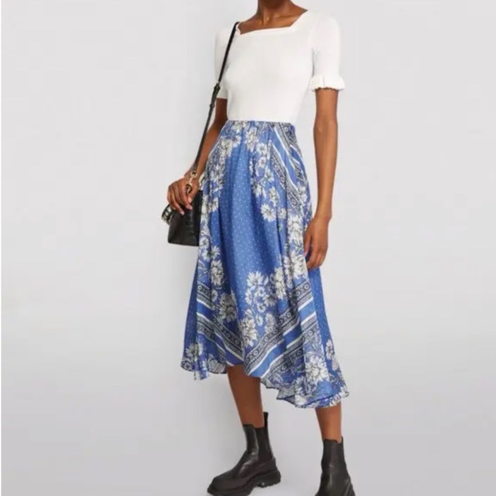 SANDRO Blue Floral Border-Print Maxi Skirt - Picture 2 of 7
